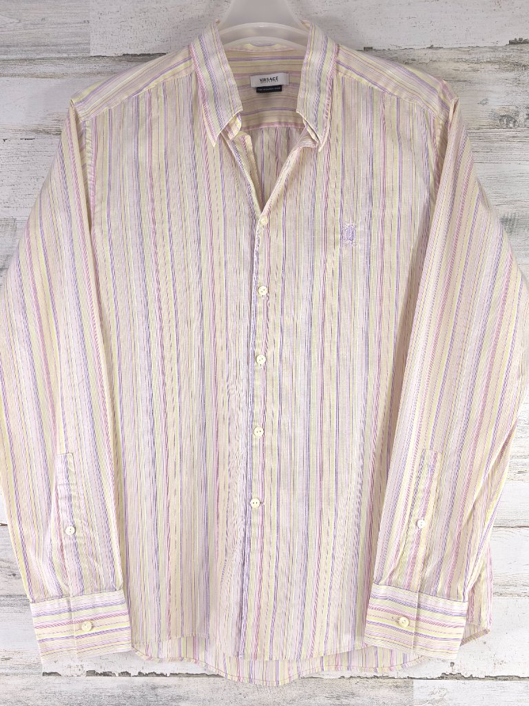 Versace Men's Size 17 1/2 - 44 Multicolor Striped Button Down Long Sleeve Shirt